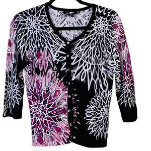 White House Black Market Embellished Geometric Floral Cardigan